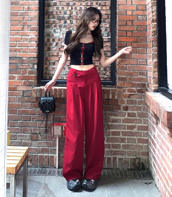 Summer Korean Fashion Pants Sets Woman Bow Dot Y2k Crop Tops - Image 3