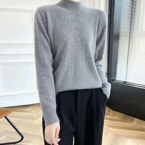 Wool half-high-necked thick pullover fashion luxury solid color long-sleeve - Image 4