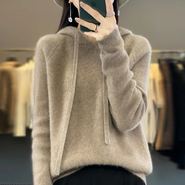 Wool hoodie Fall/winter new cashmere sweater Women's - Image 2