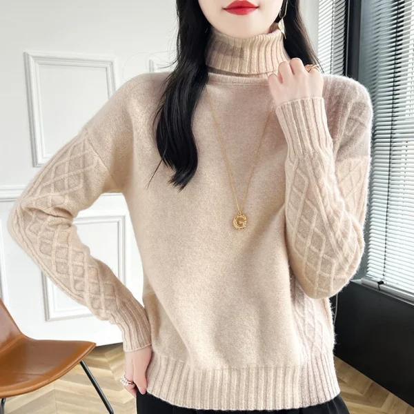 Color matching fashion turtleneck pullover sweater for women - Image 2