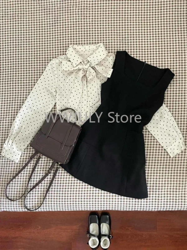 Elegant Long Sleeve Bow Mini Dress French Women Birthday Party Dress - Image 2