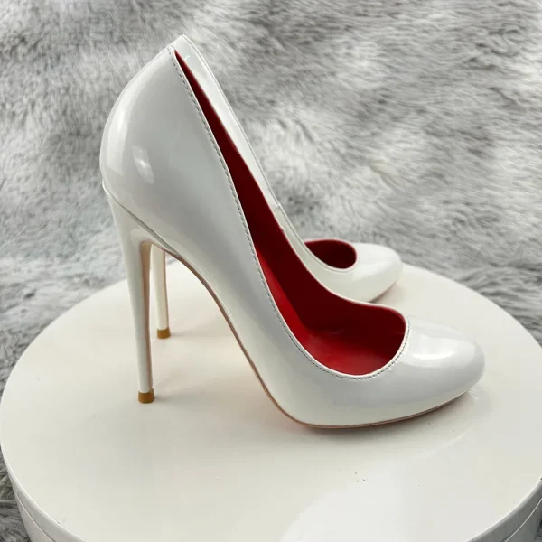 Round Toe Women Solid White Simple High Heel Shoes - Image 5