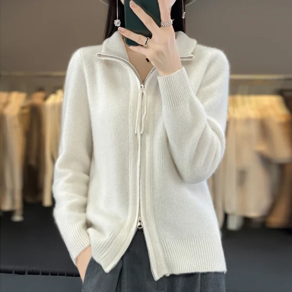 wool cashmere sweater women's semi-turtleneck cardigan - Image 4