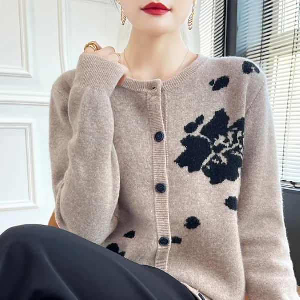 wool cardigan New cashmere sweater women's round neck cardigan - Image 6