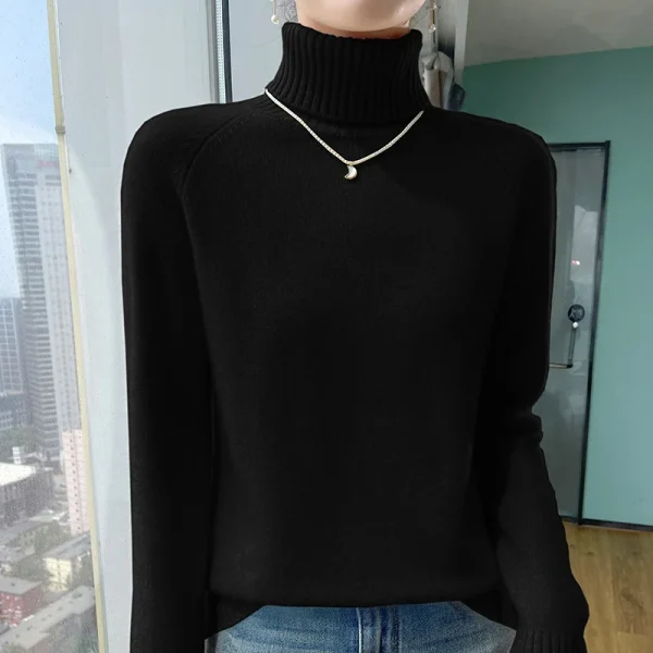 Winter new cashmere sweater women's lapel pullover warm bottom knit shirt - Image 6