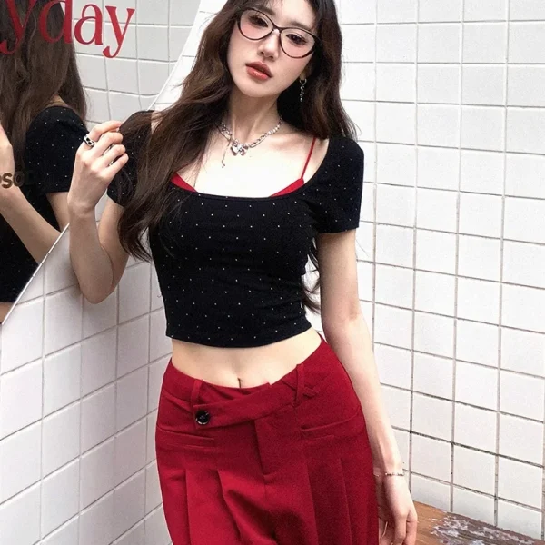 Summer Korean Fashion Pants Sets Woman Bow Dot Y2k Crop Tops - Image 6