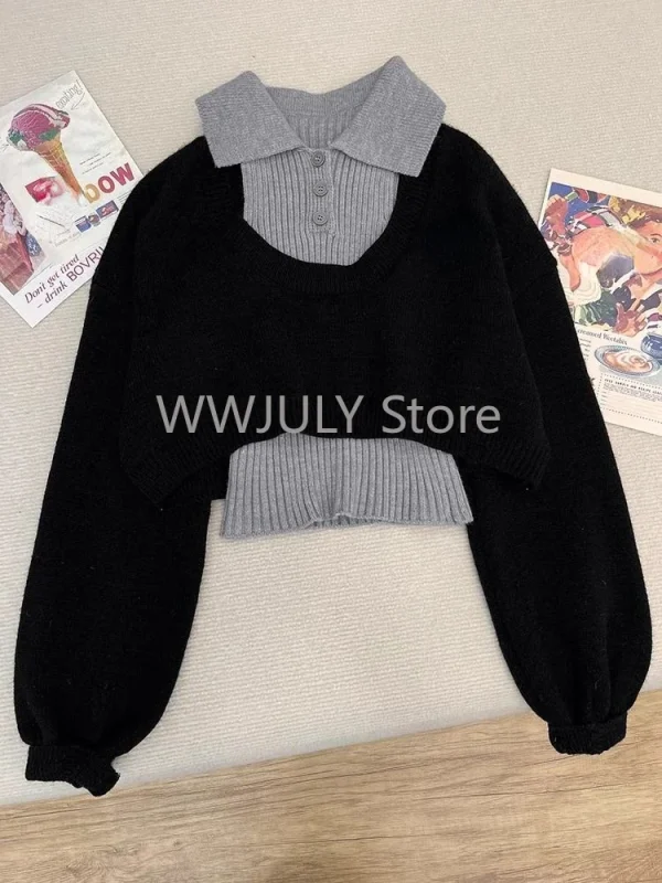 Woman Harajuku Knitted 3 Piece Set Spicy Girls Slim Vest - Image 4