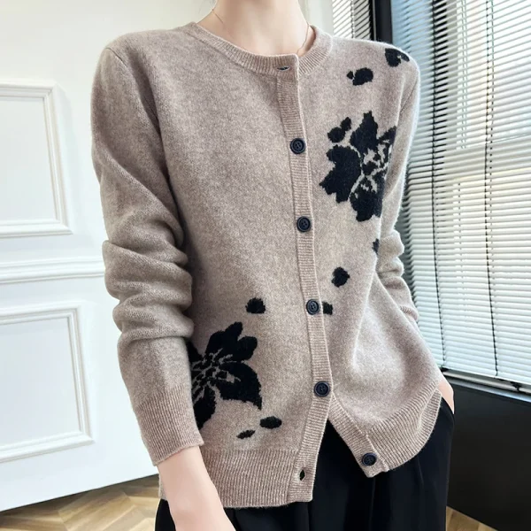 wool cardigan New cashmere sweater women's round neck cardigan