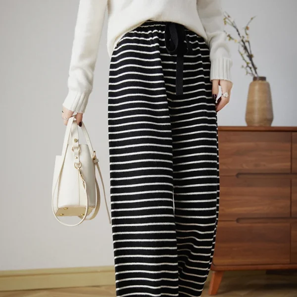 wool pants striped knitted casual fashion loose wide-leg pants - Image 6