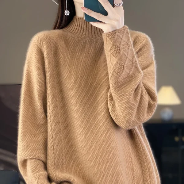 wool cashmere sweater Women's semi-turtleneck pullover warm bottom knit - Image 5