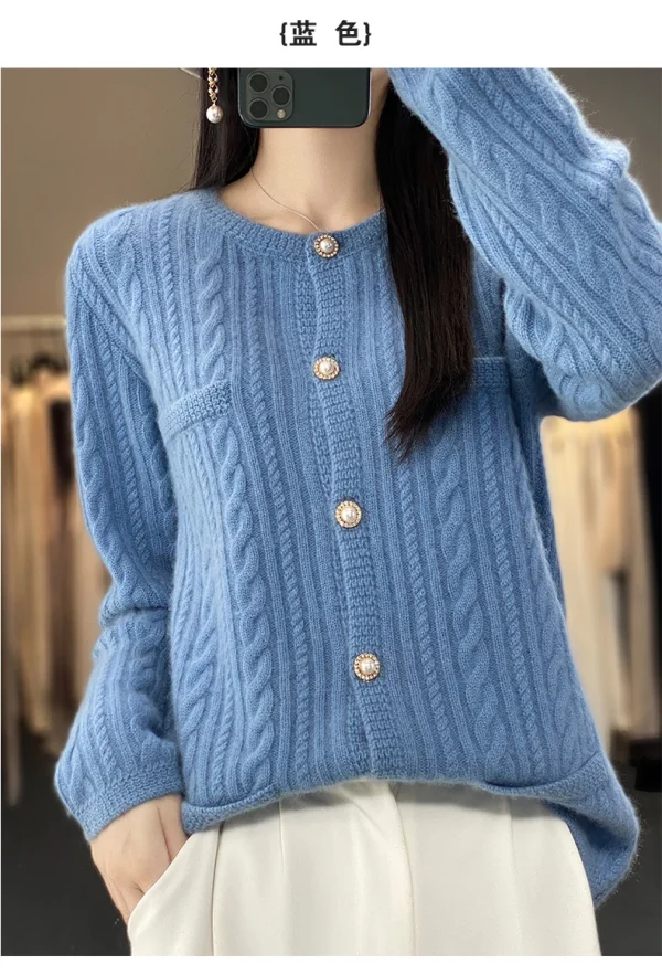 wool cardigan women's solid color loose twisted knit sweater - Image 7