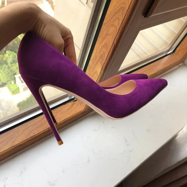 Purple Flock Women Pointy Toe High Heel Formal Dress Shoes - Image 3