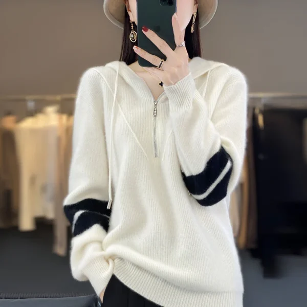 Wool sweater women's casual color matching fashion knitted - Image 2