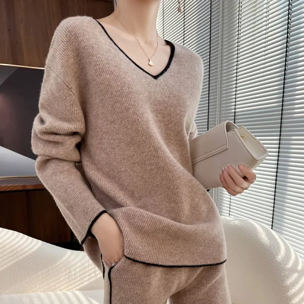 Wool suit women's V-neck plus large pullover loose sweater - Image 3