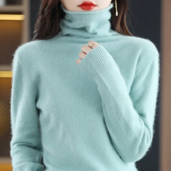 Pure mink cashmere sweater women's turtleneck - Image 2