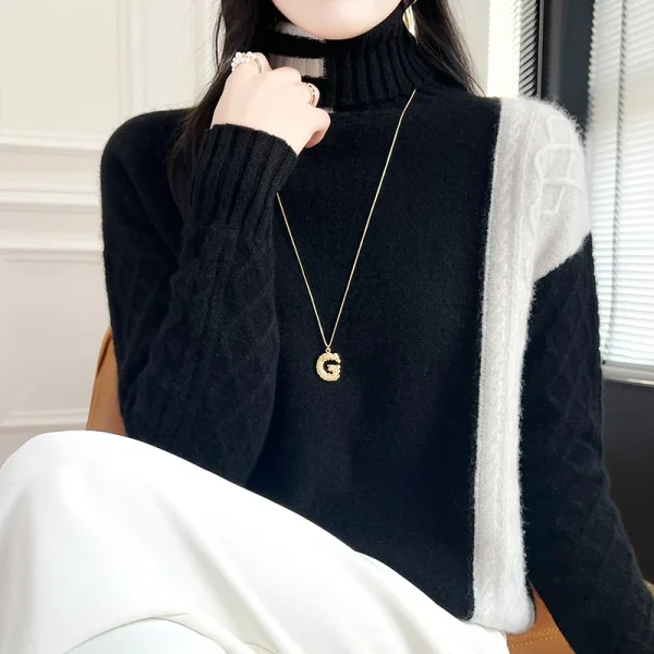 Color matching fashion turtleneck pullover sweater for women - Image 4