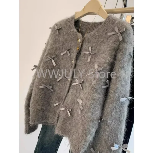 Women Temperament High Soft Mohair Knitted Cardigan Fragrant Coat - Image 3