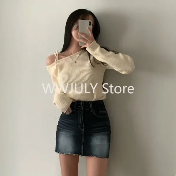 Sweater Women Clothing Irregular Skew Collar Long Sleeve - Image 2