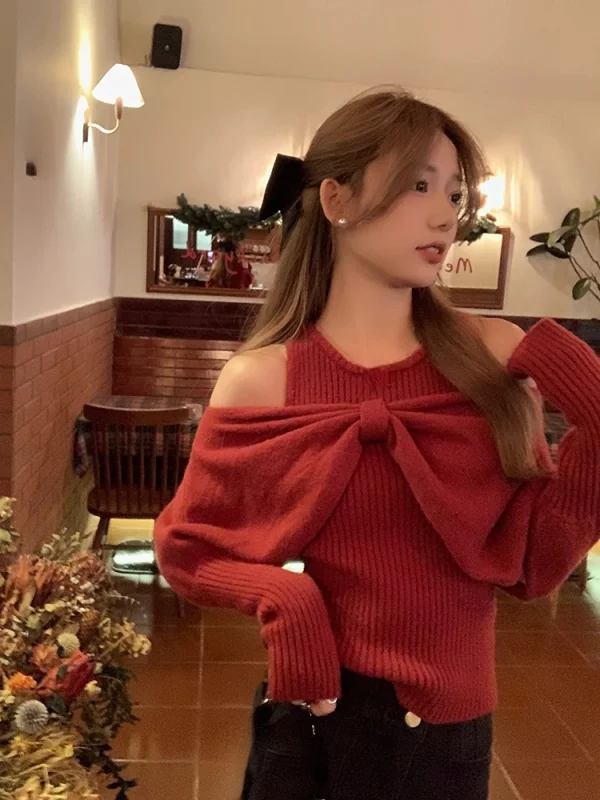 Knitted Sweater Woman French Elegant Solid Tops Korean Clothing - Image 6