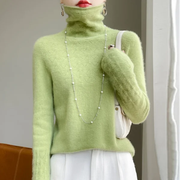 wool turtleneck solid color long sleeve pullover fashion - Image 5