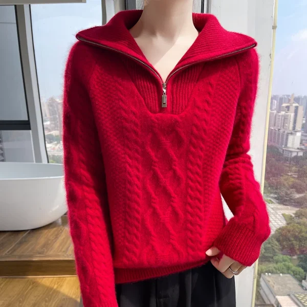 Wool Fall/winter cashmere sweater Women's lapel