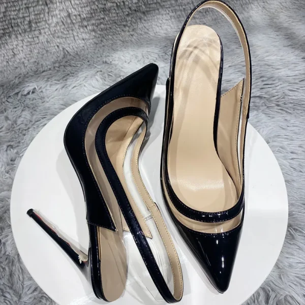 Partchwork Transparent Women Pointy Toe Slingback High Heel Shoes