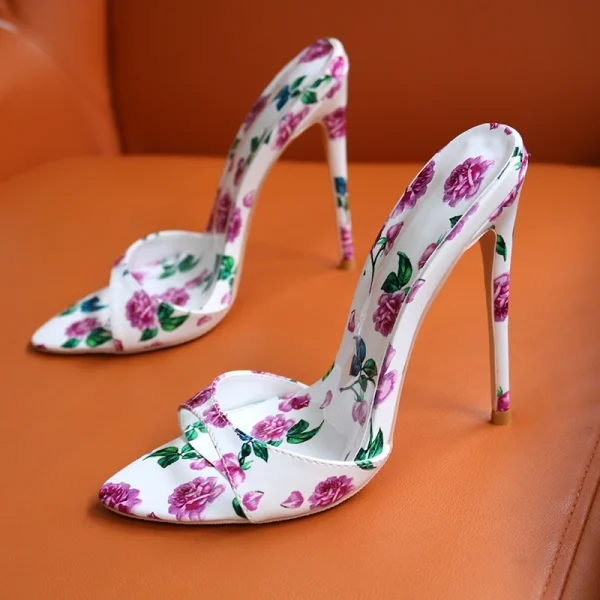 High Heels Women Rose Flower Patent leather Slides Shoes - Image 5