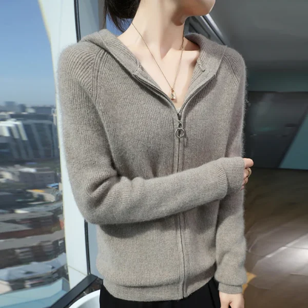 wool Fall/winter Cashmere sweater Women's o neck cardigan warm - Image 2