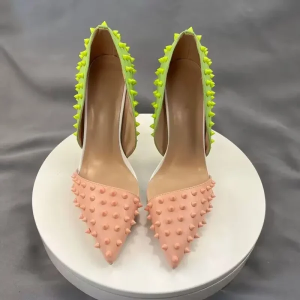 Green Pink Matte Patchwork Stiletto Pumps Women Sexy - Image 6