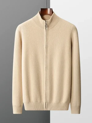 Winter men’s cashmere knitted cardigan middle-aged collar zipper coat