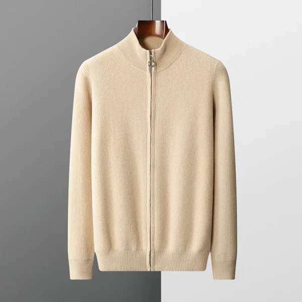 Winter men's cashmere knitted cardigan middle-aged collar zipper coat