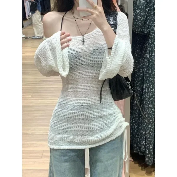 Hollow Out Long Sleeve Knitwear Thin New Beach Cover - Image 2