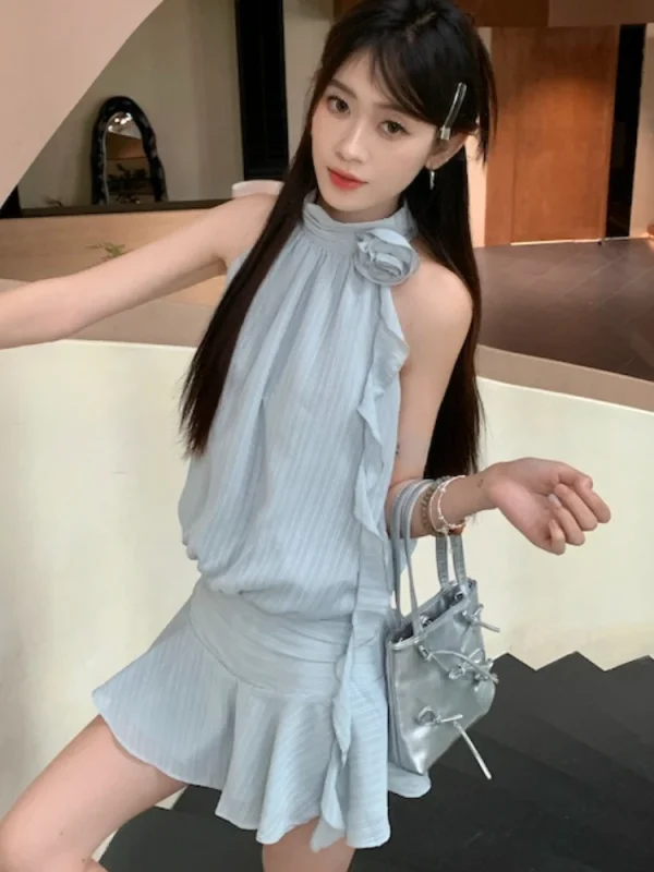 Woman Korean Fashion  Minid Dress Casual Sexy Sleeveless Short Party Dress - Image 5