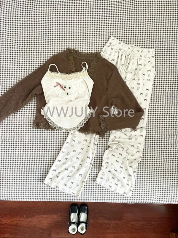 Long Sleeve Short Cardigan Casual Pants Japanese Kawaii Sweet Suit - Image 6