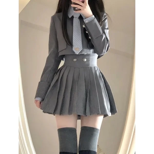 Summer High Waist  Mini Skirt Short Coat Fashion Suit Preppy Style - Image 2