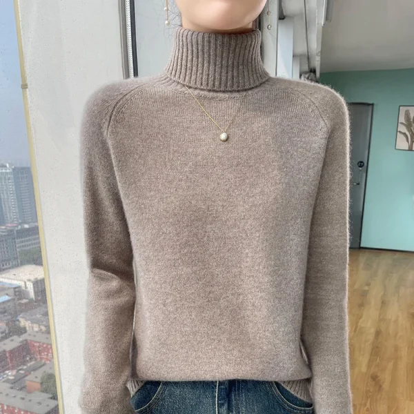 Winter new cashmere sweater women's lapel pullover warm bottom knit shirt - Image 4