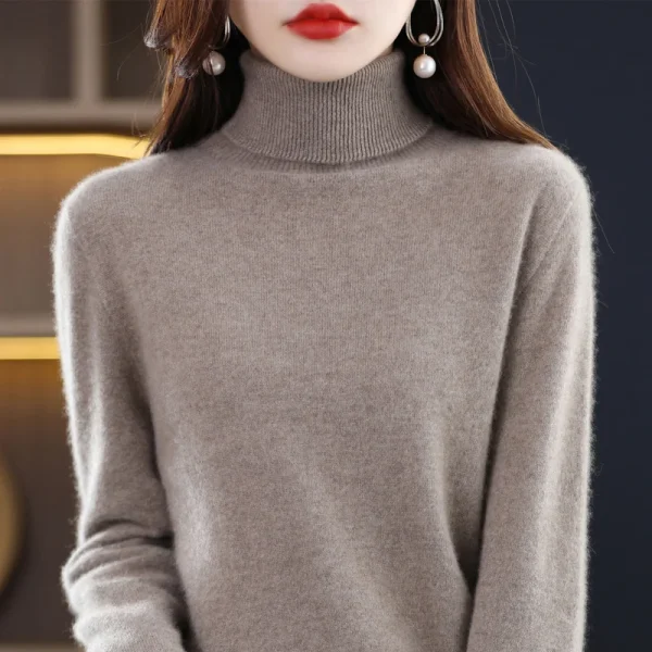 Wool Sweater Woman High Neck Pullover Keep Warm - Image 2