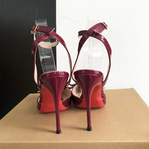 Bow High Heel Sandals Women's Sexy Pointy Toe Backless Ankle Strap - Image 3