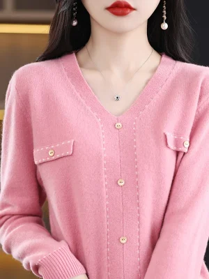 wool sweater New knitted pullover V-neck loose