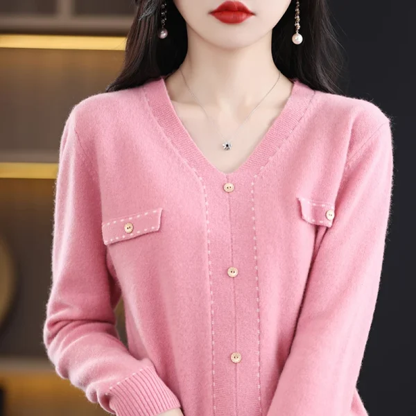 wool sweater New knitted pullover V-neck loose