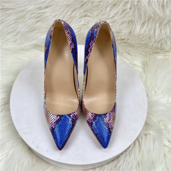 Blue Pink Snakeskin Women Sexy Pointy Toe High Heel Shoes - Image 4