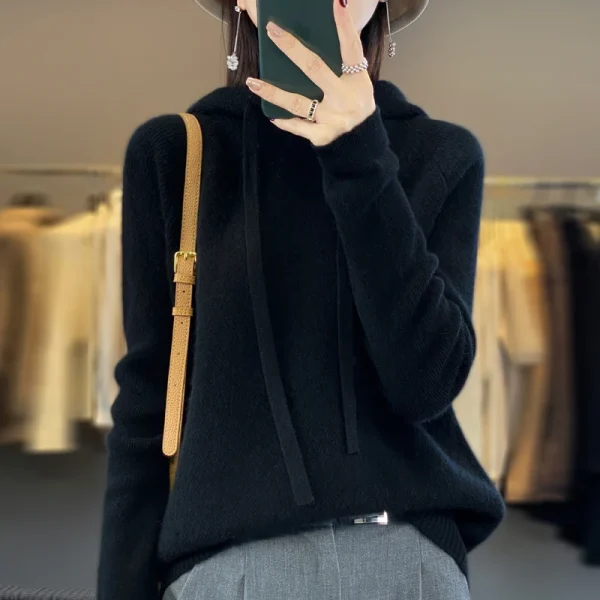 Wool hoodie Fall/winter new cashmere sweater Women's - Image 6