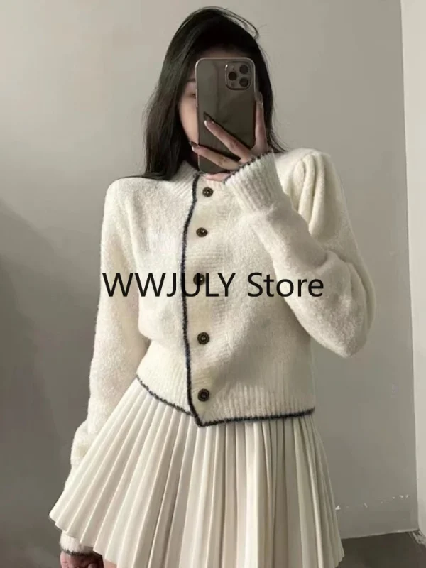 Women Elegant  Mini Skirt Korean Fashion Knitted Suit Office Lady Chic - Image 6