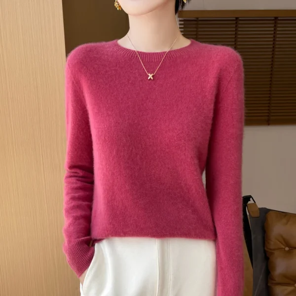 Winter new cashmere basic top long sleeve women's O-neck sweater - Image 5