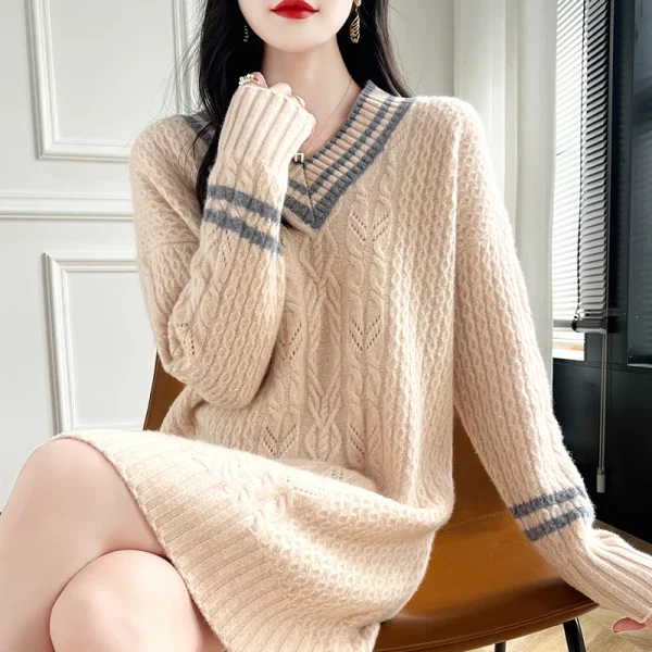 wool pullover cashmere sweater women's V-neck pullover - Image 4