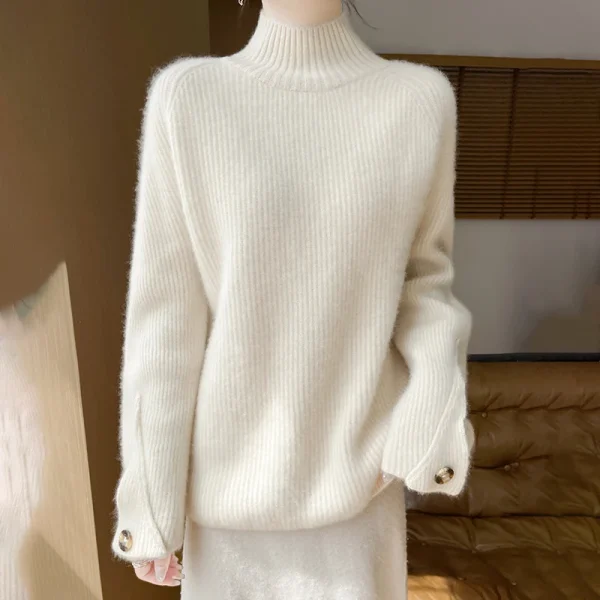 wool cashmere pullover Women's semi-turtleneck pullover warm - Image 2