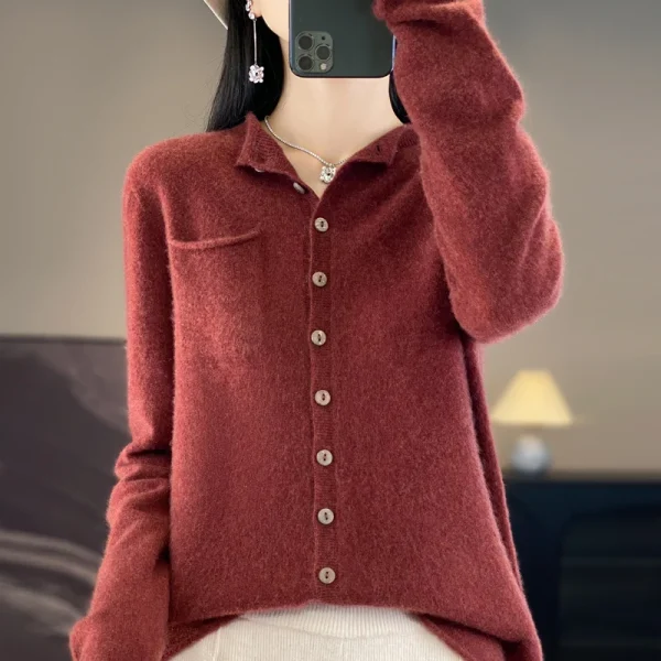 Wool cardigan Cashmere sweater Women's semi-turtleneck cardigan - Image 2