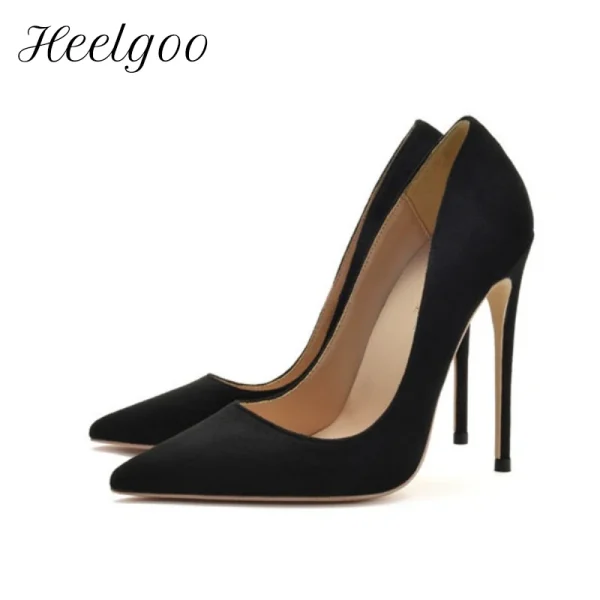 Women Faux Suede Flock Pointy Toe High Heel Shoes - Image 2