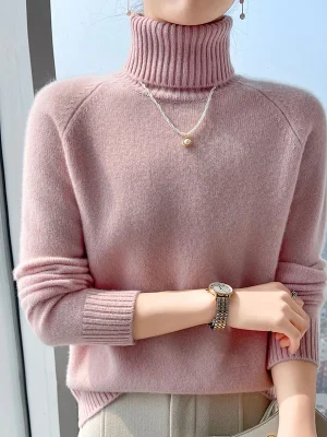 Winter new cashmere sweater women’s lapel pullover warm bottom knit shirt