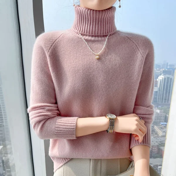 Winter new cashmere sweater women's lapel pullover warm bottom knit shirt